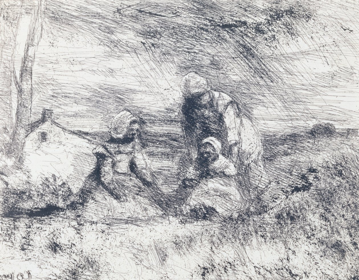 La Petite Soeur, 1854 (suolapaperiprintti kliseistä? verre) tekijältä Jean Baptiste Camille Corot