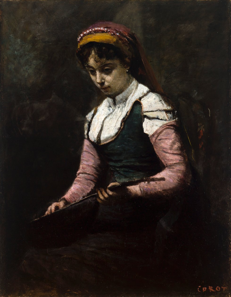 Tyttö mandoliinilla tekijältä Jean-Baptiste-Camille Corot