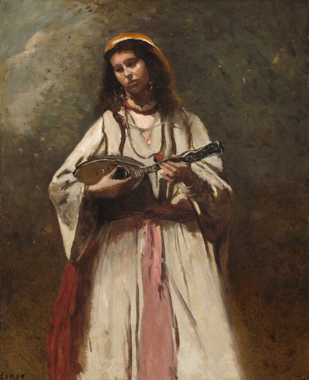 Mustalaisnainen mandoliinin kanssa tekijältä Jean-Baptiste-Camille Corot