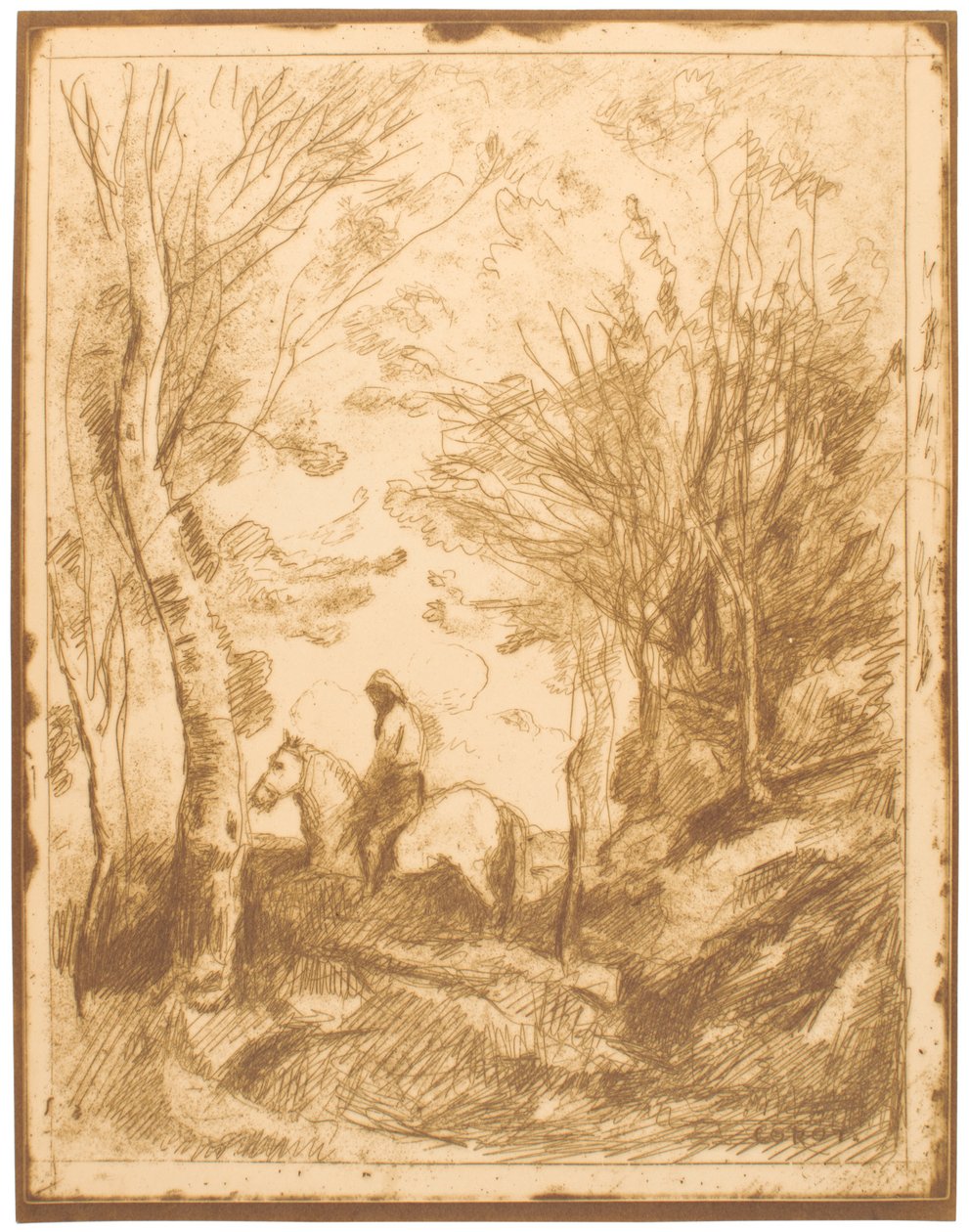 Reiter im Wald, Große Platte (Le Grand Cavalier sous Bois) tekijältä Jean-Baptiste-Camille Corot