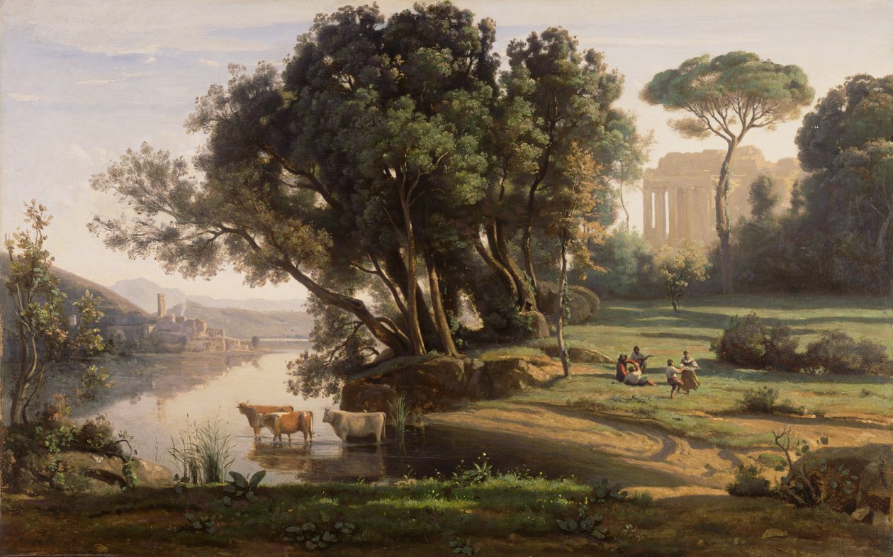 Italian Landscape (Italian sivusto, Auringonnousu) tekijältä Jean-Baptiste-Camille Corot