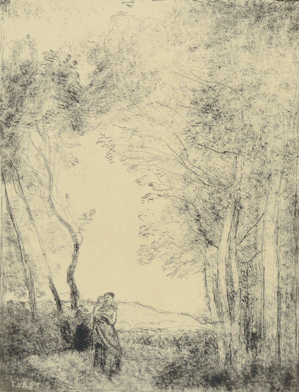 Nuori äiti metsän suulla tekijältä Jean-Baptiste-Camille Corot