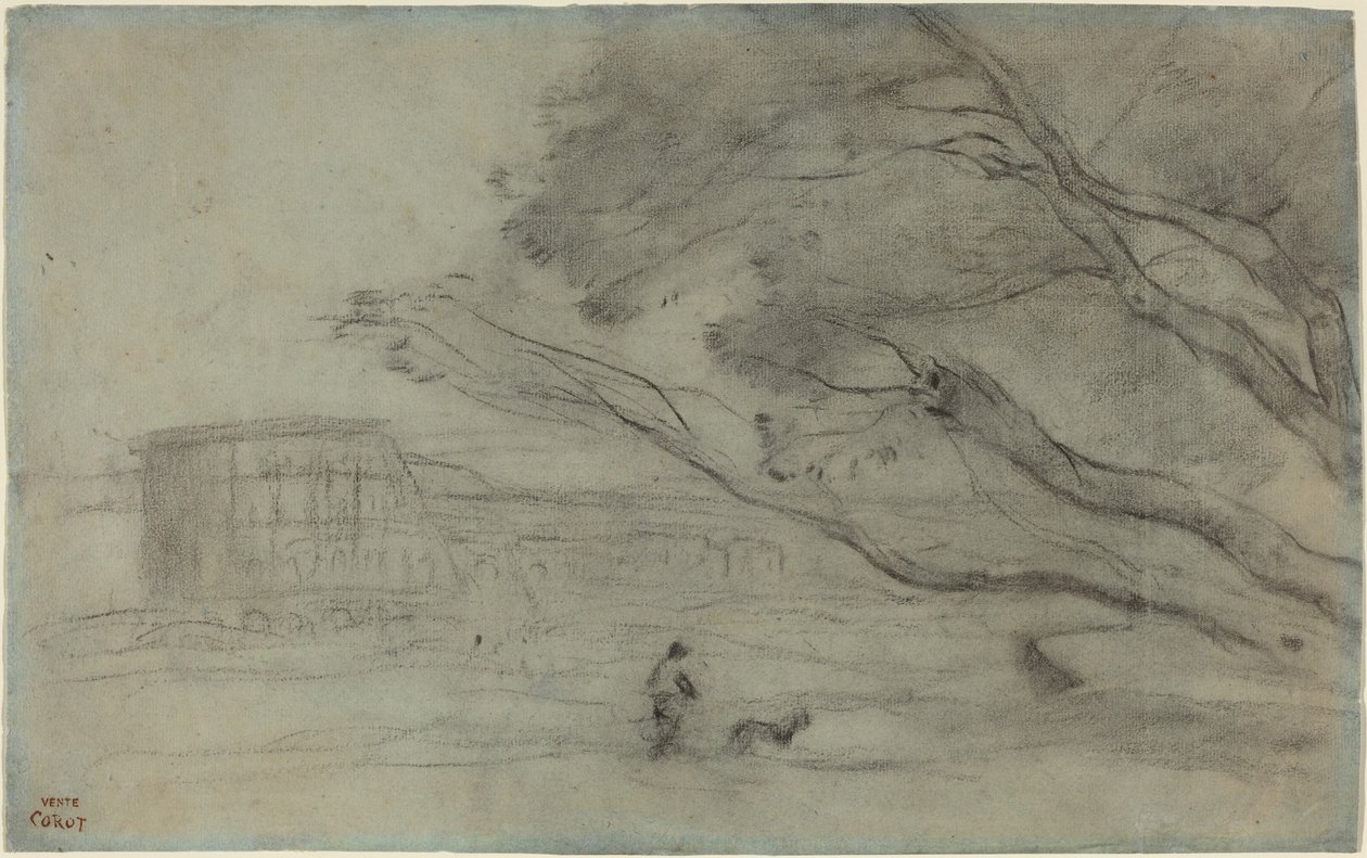 Matkamuisto: Roomalainen maisema, jossa näkyy Colosseum tekijältä Jean-Baptiste-Camille Corot