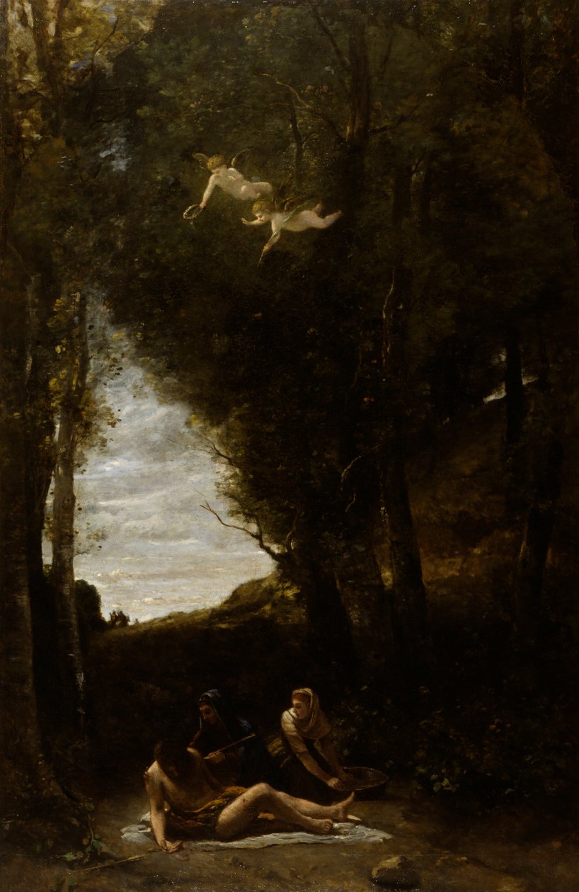 Pyhät naiset auttavat pyhää Sebastianusta tekijältä Jean-Baptiste-Camille Corot