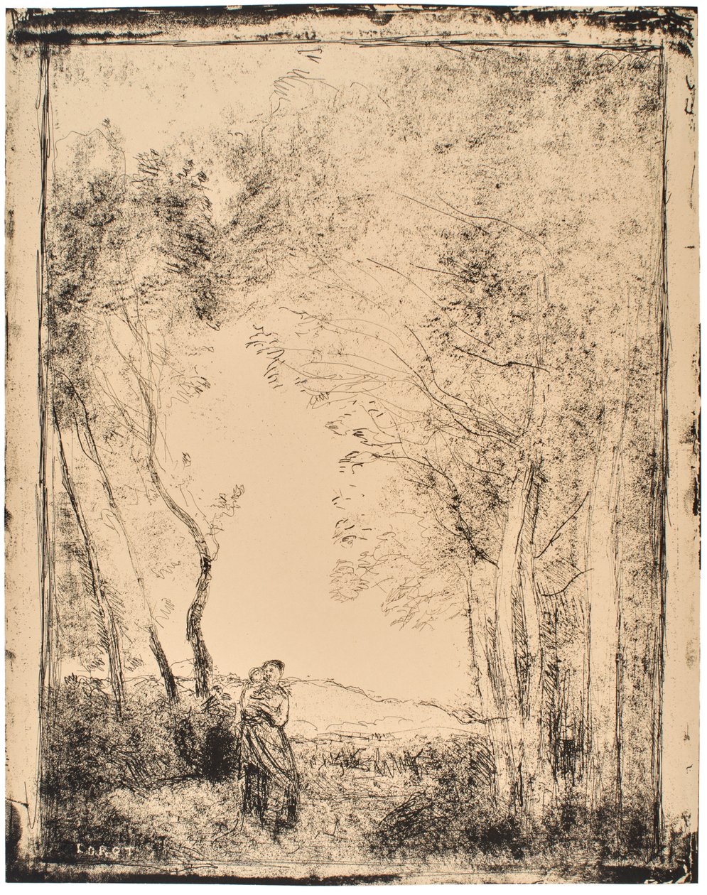 Nuori äiti metsän reunalla tekijältä Jean-Baptiste-Camille Corot
