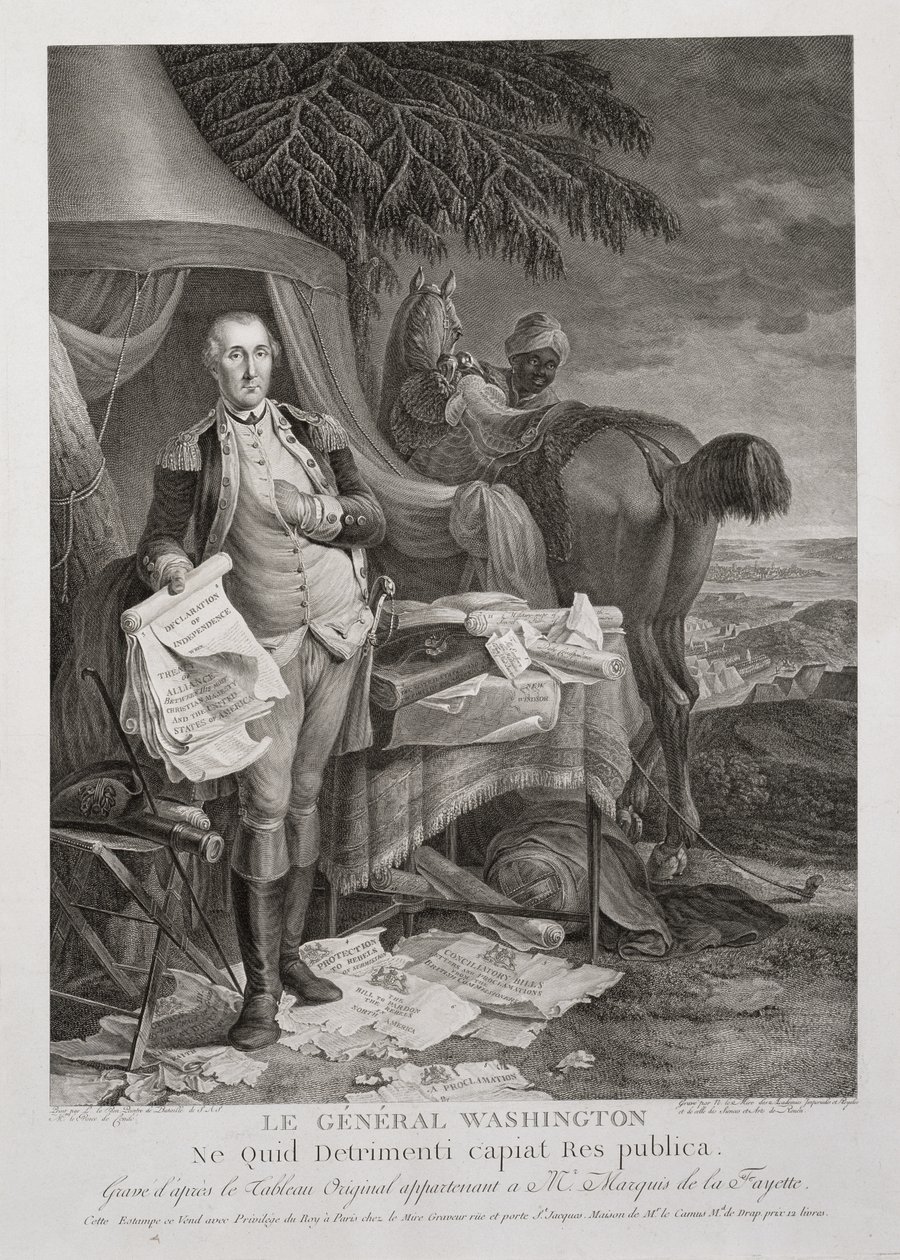 Kenraali Washington, Jottei tasavalta joutuisi kärsimään vahinkoa, kaiverrus Noël Le Mire (1724-1801), c. 1785 (kaiverrus) tekijältä Jean Baptiste (after) Le Paon