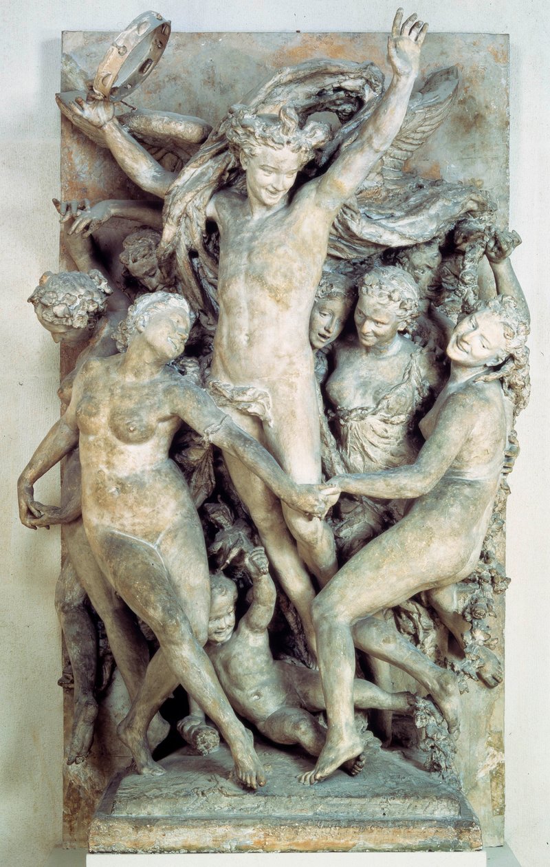 Les Bacchantes tanssii ympäri ja soittaa musiikkia. Jean-Baptiste (Jean Baptiste) Carpeaux