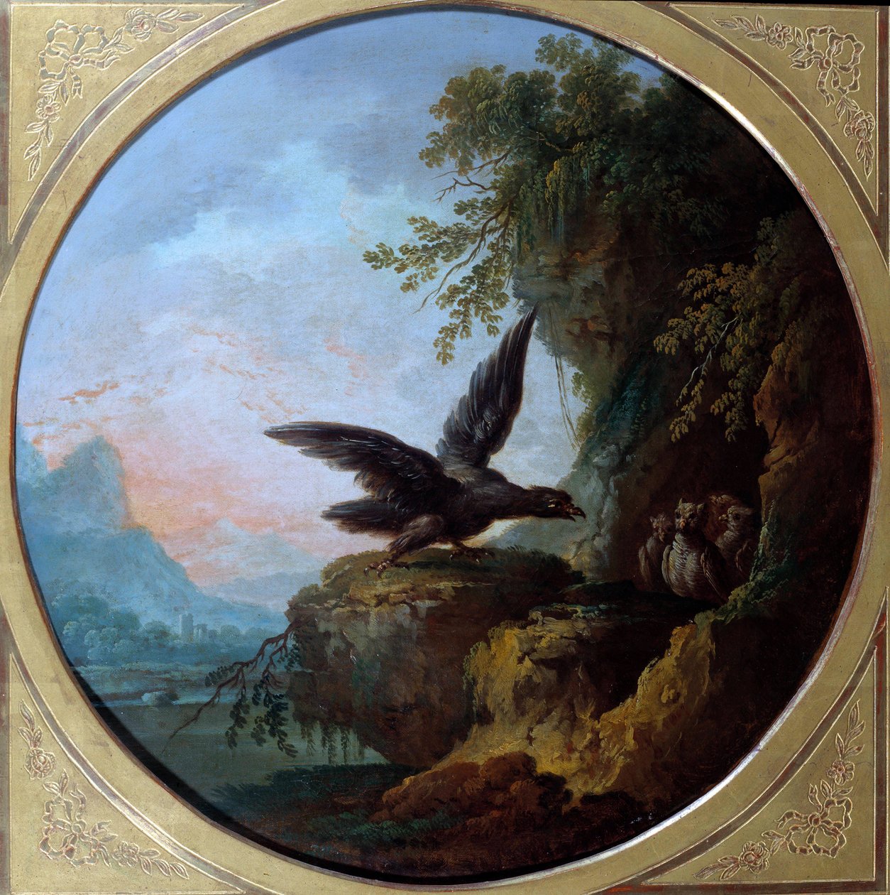 Kotka ja pöllö. Kuvitus Jean de La Fontainen tarulle. Jean Baptiste Claudot