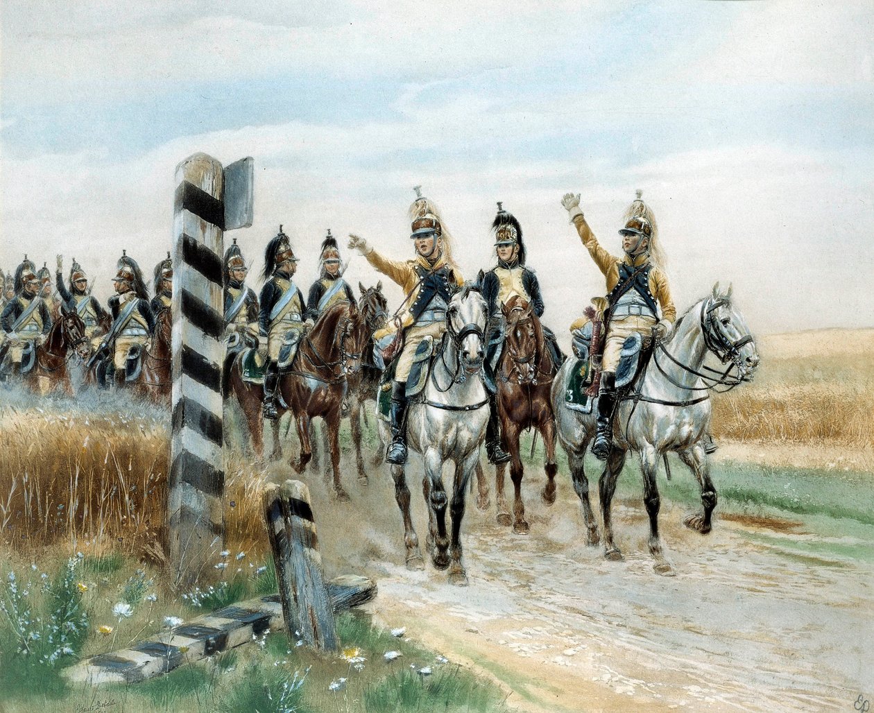 Rajapylväs, Edouard Detaillen (1848-1912) 23. lohikäärmevesiväri. 1800-luvulla. Pariisi, Musee de l
