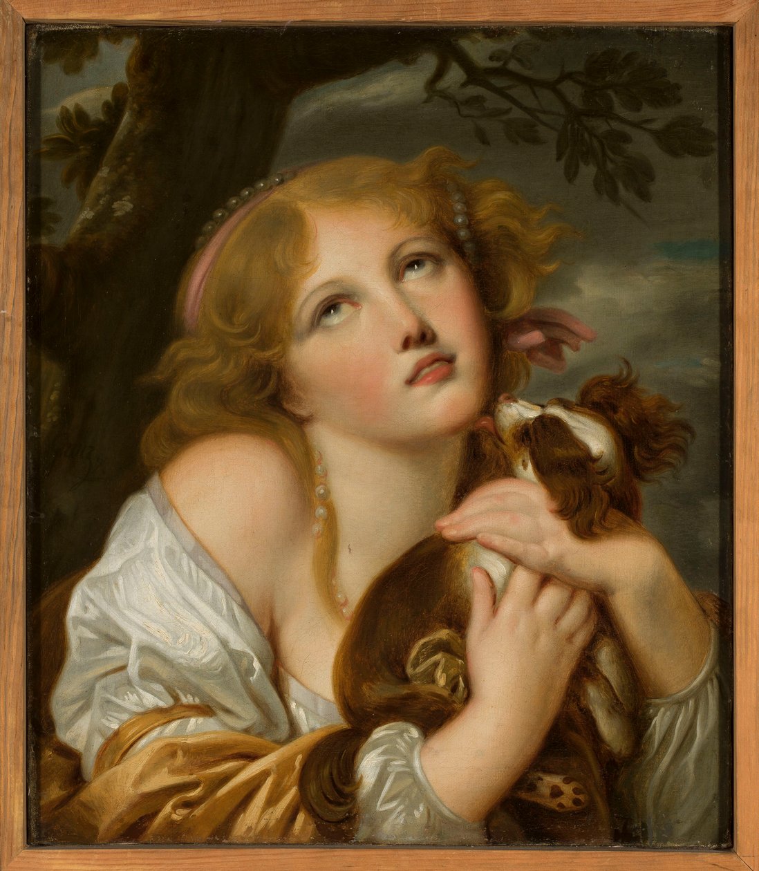 Tyttö koira sylissään tekijältä Jean-Baptiste Greuze