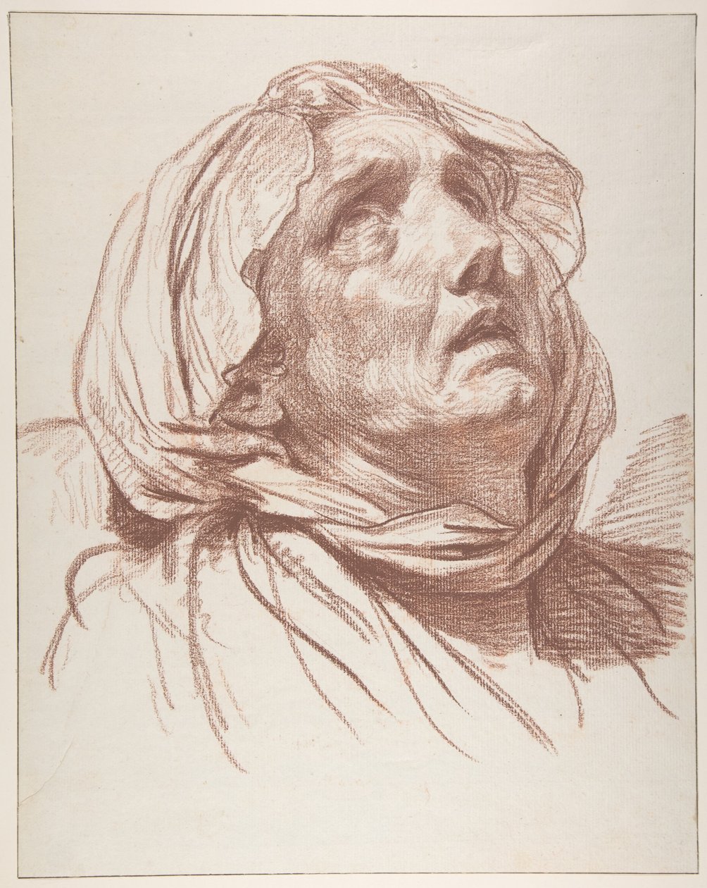 Ylös katsovan vanhan naisen pää tekijältä Jean-Baptiste Greuze