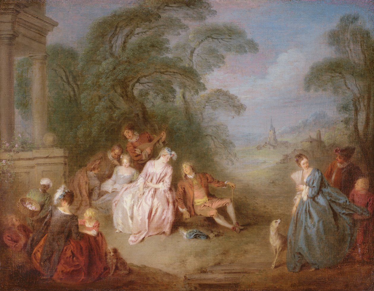 Kokoontuminen puistossa (öljy kankaalle) tekijältä Jean Baptiste Joseph Pater