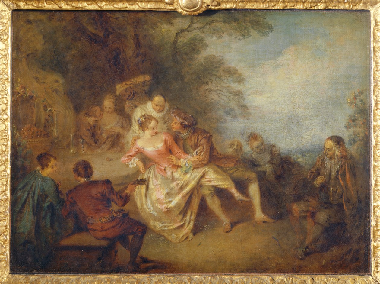 Italialaisten komedianäyttelijöiden tapaaminen puistossa ... tekijältä Jean-Baptiste Joseph Pater