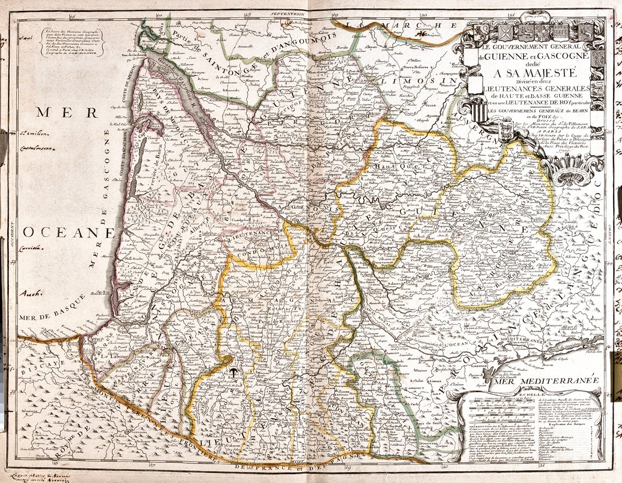 Aquitaine, Midi-Pyrenees, Languedoc-Roussillon, Ranska tekijältä Jean-Baptiste Nolin