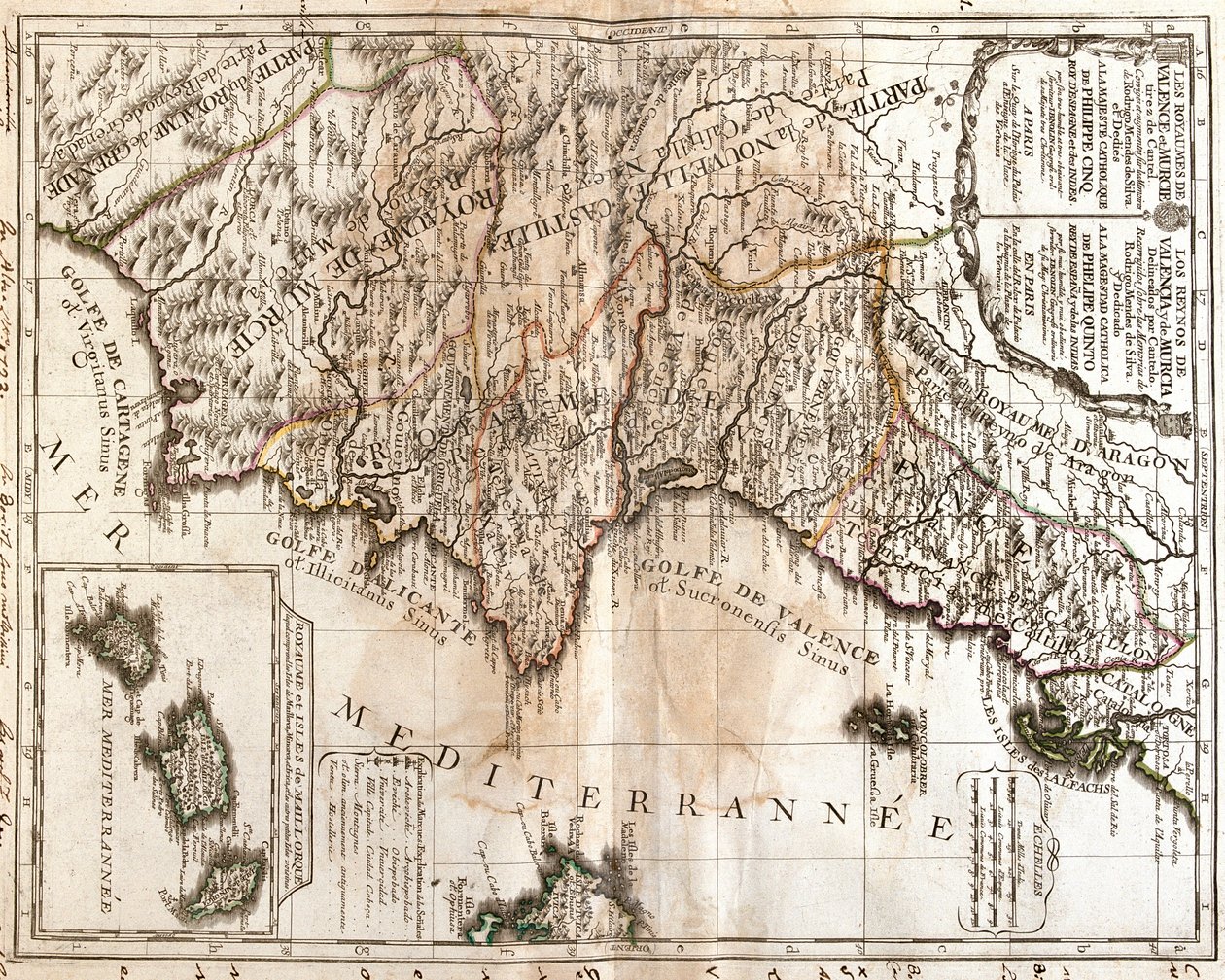 Aragonia, Katalonia, Valencian yhteisö, Murcia, Andalusia, Kastilia-La Mancha ja Baleaarit, Espanja. tekijältä Jean-Baptiste Nolin