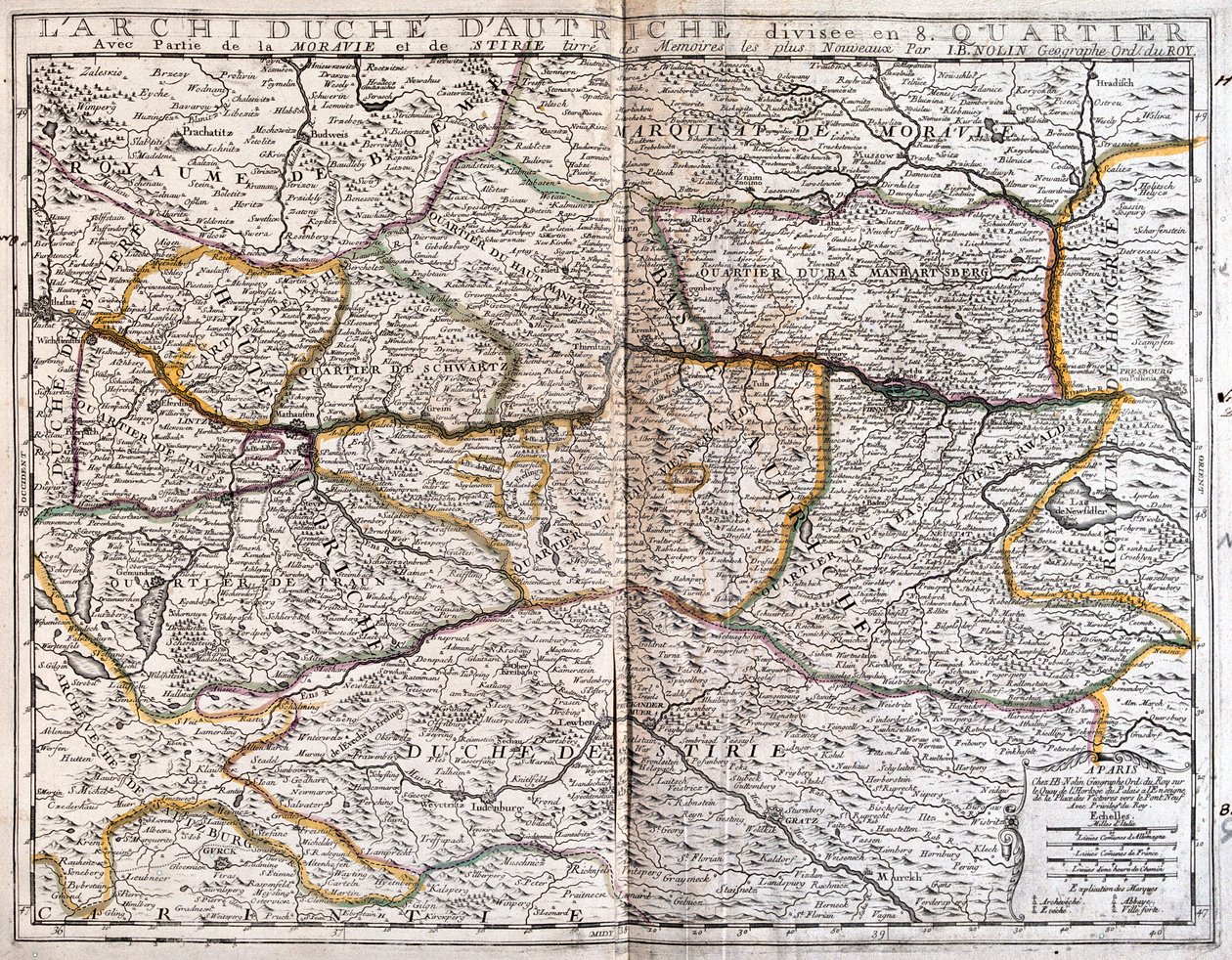 Itävalta (osavaltiot: Ylä-Itävalta, Ala-Itävalta, Burgenland), Tšekin tasavalta (Etelä-Böömi ja Määri) tekijältä Jean Baptiste Nolin