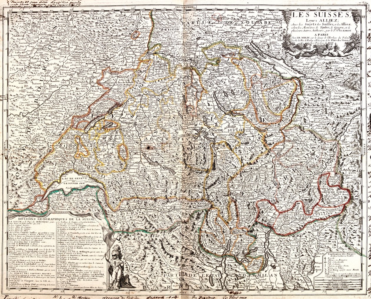 Ranska (alue: Lorraine, Alsace, Franche-Comté, Rhône-Alpes), Sveitsi, Saksa (osavaltio: Baden-Württemberg, Baijeri), Liechtenstein, Itävalta (osavaltio: Voralberg), Italia (alue: Lombardia, Piemonte, Aosta Valley). tekijältä Jean-Baptiste Nolin