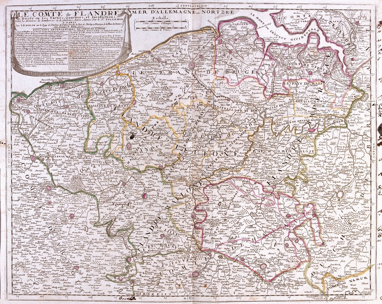 Ranska (alue: Nord-Pas-de-Calais), suuri osa Belgiasta (lukuun ottamatta Kaakkois-Belgiota), Alankomaat (Zeeland, Pohjois-Brabant). tekijältä Jean Baptiste Nolin