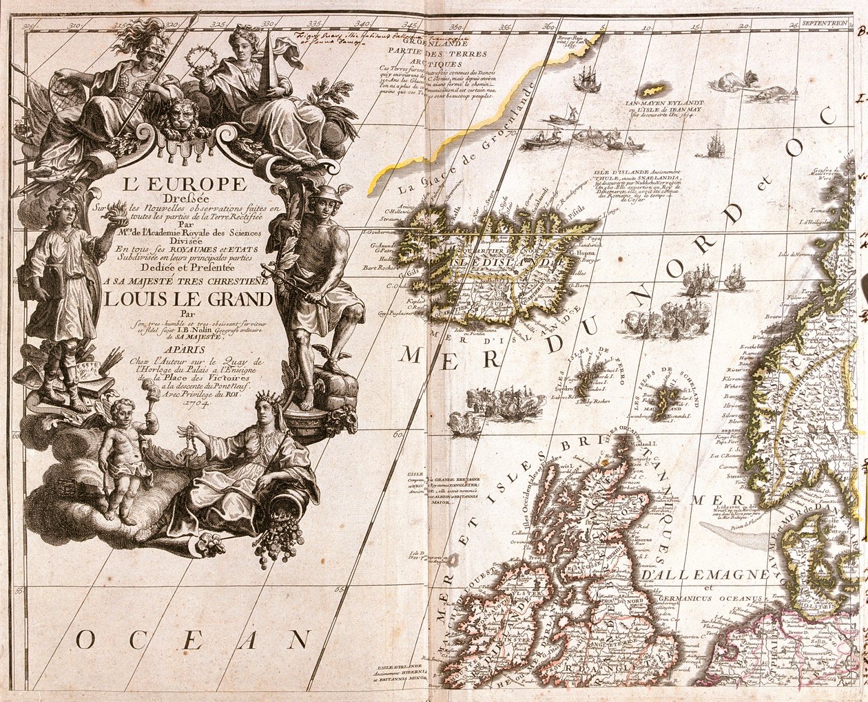 Saari, Irlanti ja suuri osa Isosta-Britanniasta (lukuun ottamatta etelää). tekijältä Jean Baptiste Nolin
