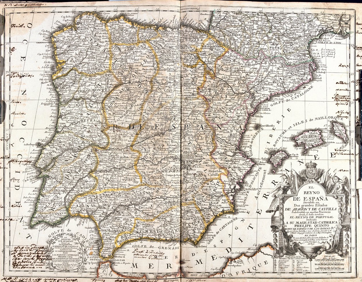Espanjan kuningaskunnan kartta (kaiverrus tekijältä Jean Baptiste Nolin
