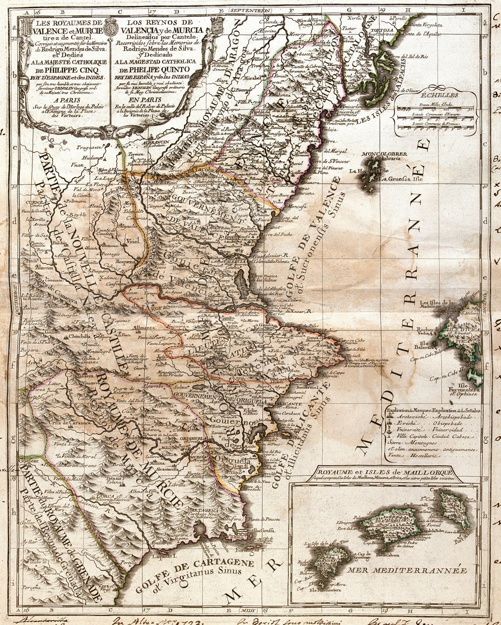 Valencian ja Murcian kuningaskunnan kartta (Espanja) (kaiverrus tekijältä Jean Baptiste Nolin