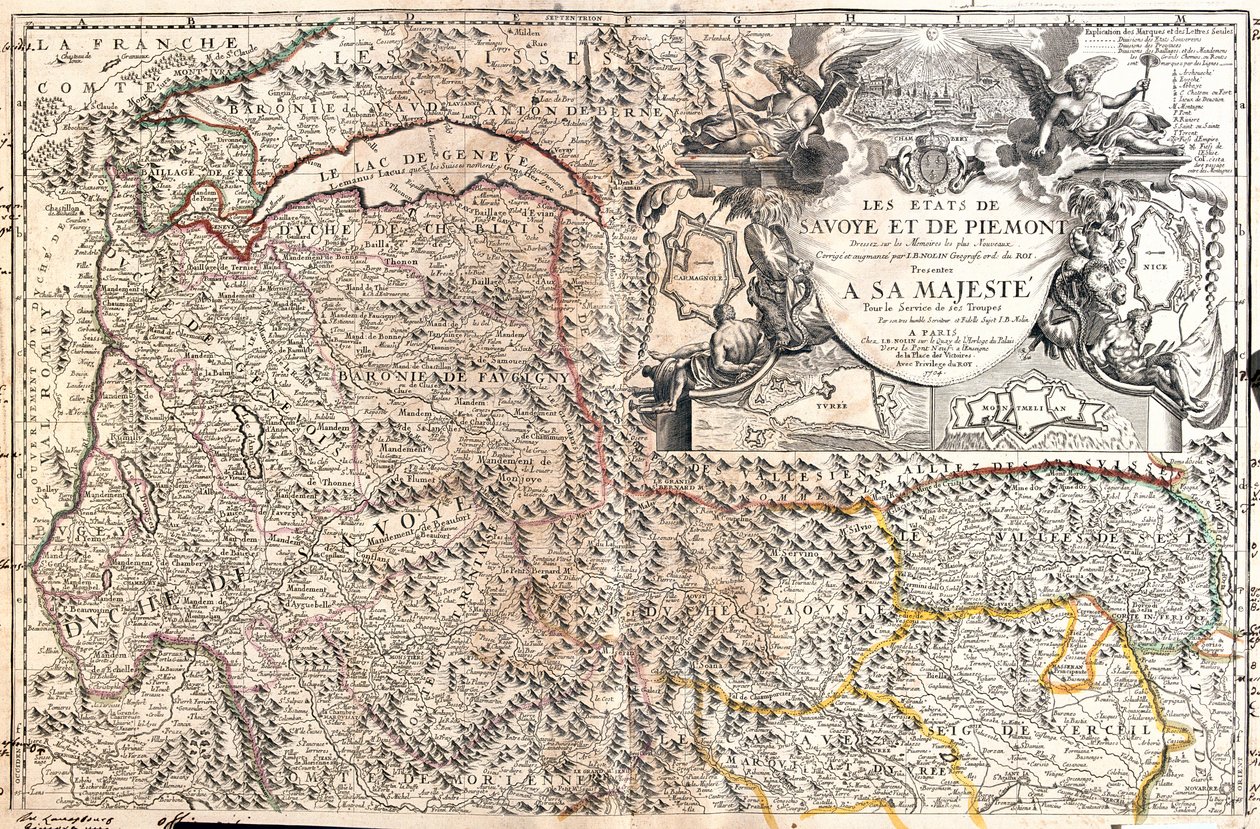 Sveitsi (kantonit: Vaud, Valais), Italia (alue: Aostanlaakso, Piemonte), Ranska (alue: Franche-Comté, Rhône-Alpes). tekijältä Jean Baptiste Nolin