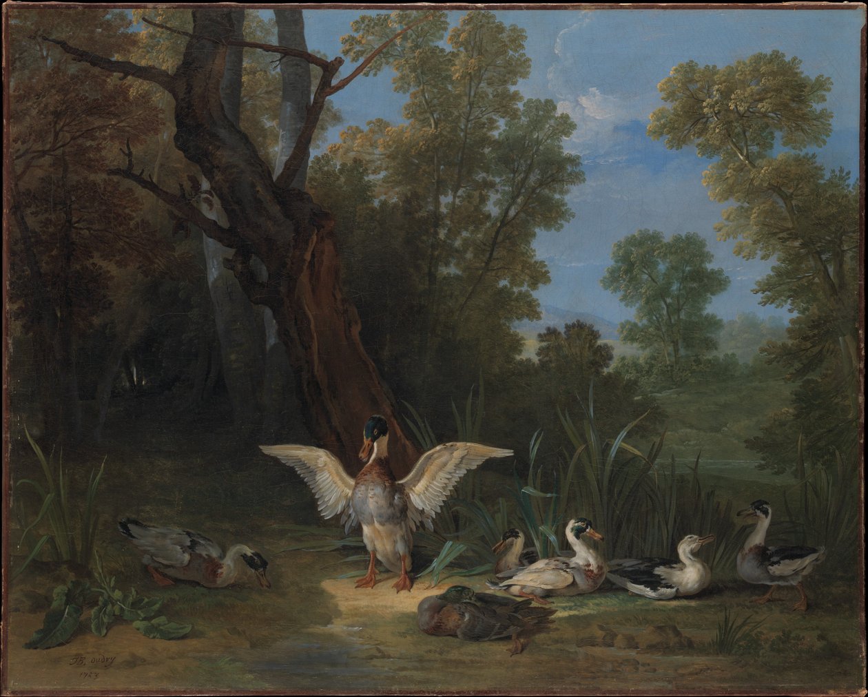 Auringonpaisteessa lepääviä sorsia tekijältä Jean-Baptiste Oudry