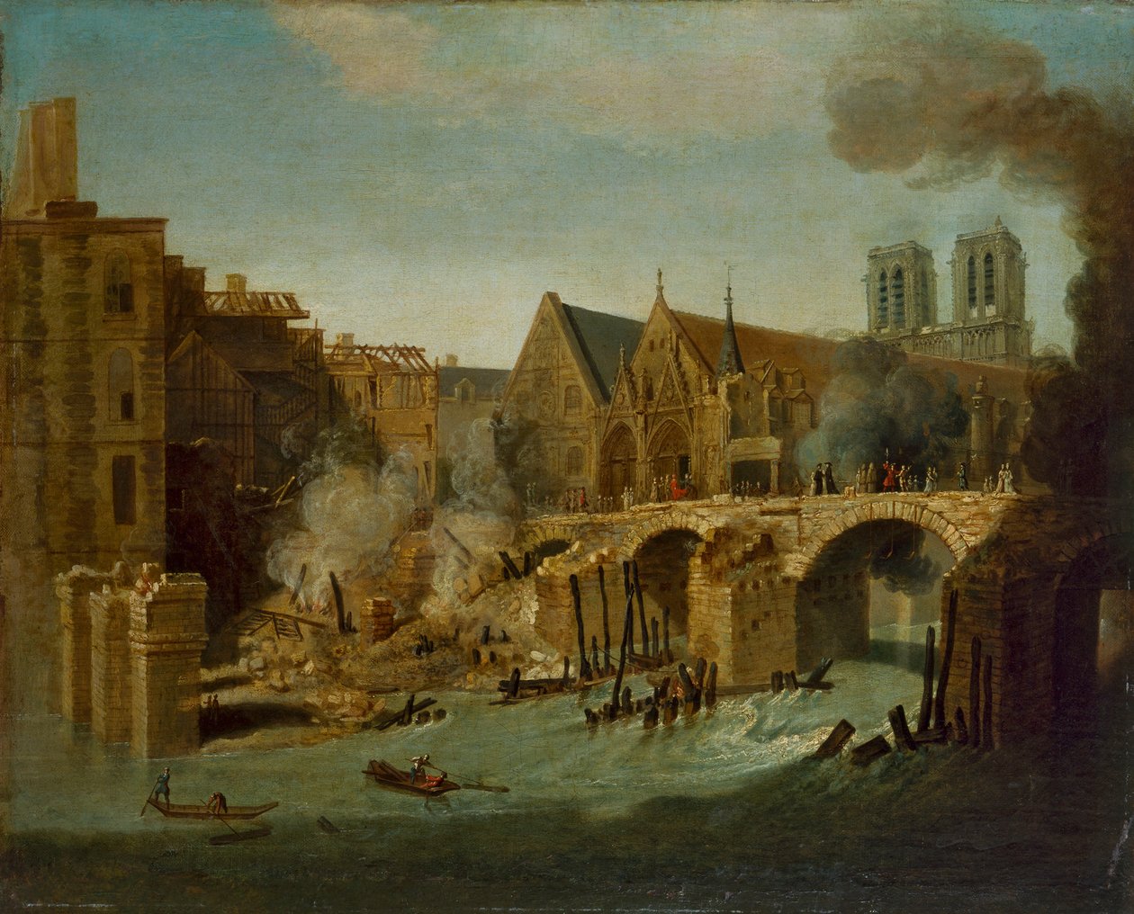 Petit Pont vuoden 1718 palon jälkeen tekijältä Jean Baptiste Oudry