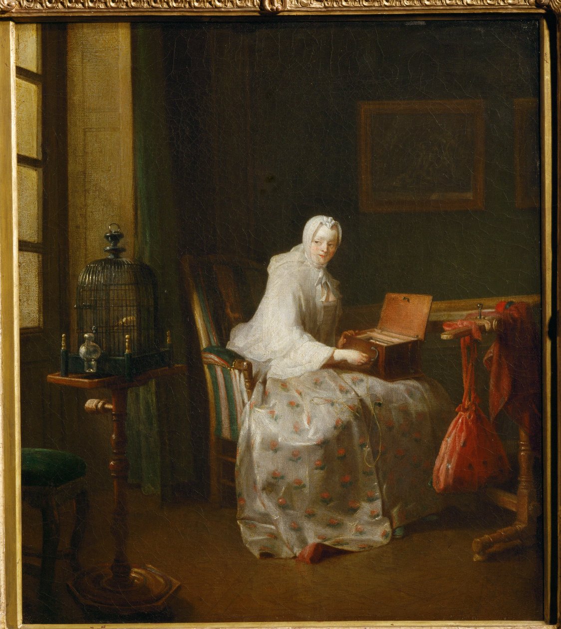 La serinette, dit aussi Dame variant ses amusements - serinette on pieni mekaaninen urku, jota käytetään lintujen opettamiseen laulamaan ... tekijältä Jean Baptiste Simeon Chardin
