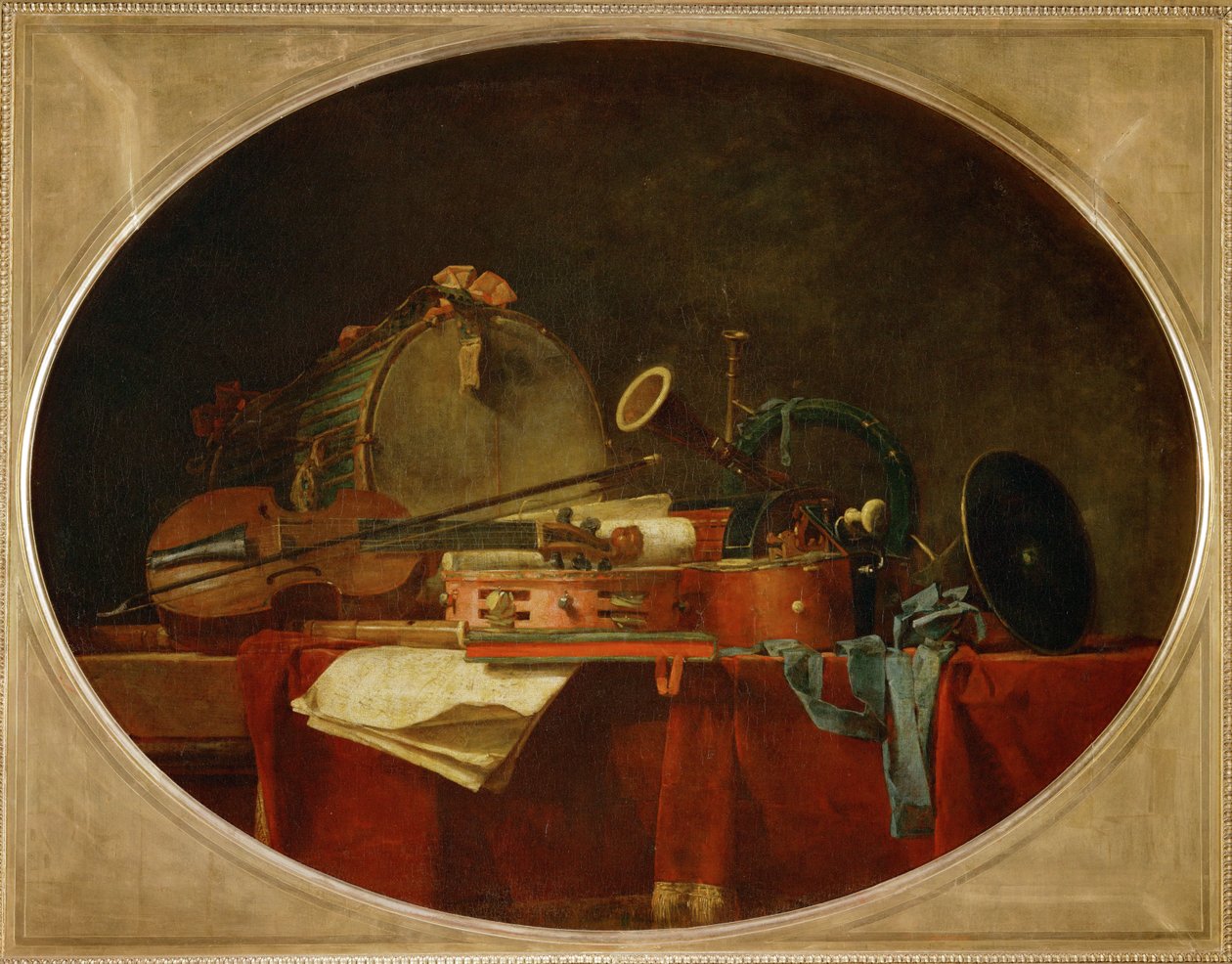 Les attributs de la music civile - Siviilimusiikin attribuutit, supraporte Chateau de Bellevue ... tekijältä Jean Baptiste Simeon Chardin