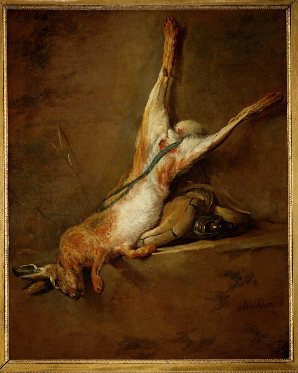 Kuollut jänis ja ruutipullo ja riista ... tekijältä Jean Baptiste Simeon Chardin