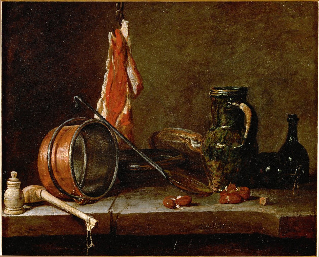 Menu du Gras ja keittiötarvikkeet ... tekijältä Jean Baptiste Simeon Chardin