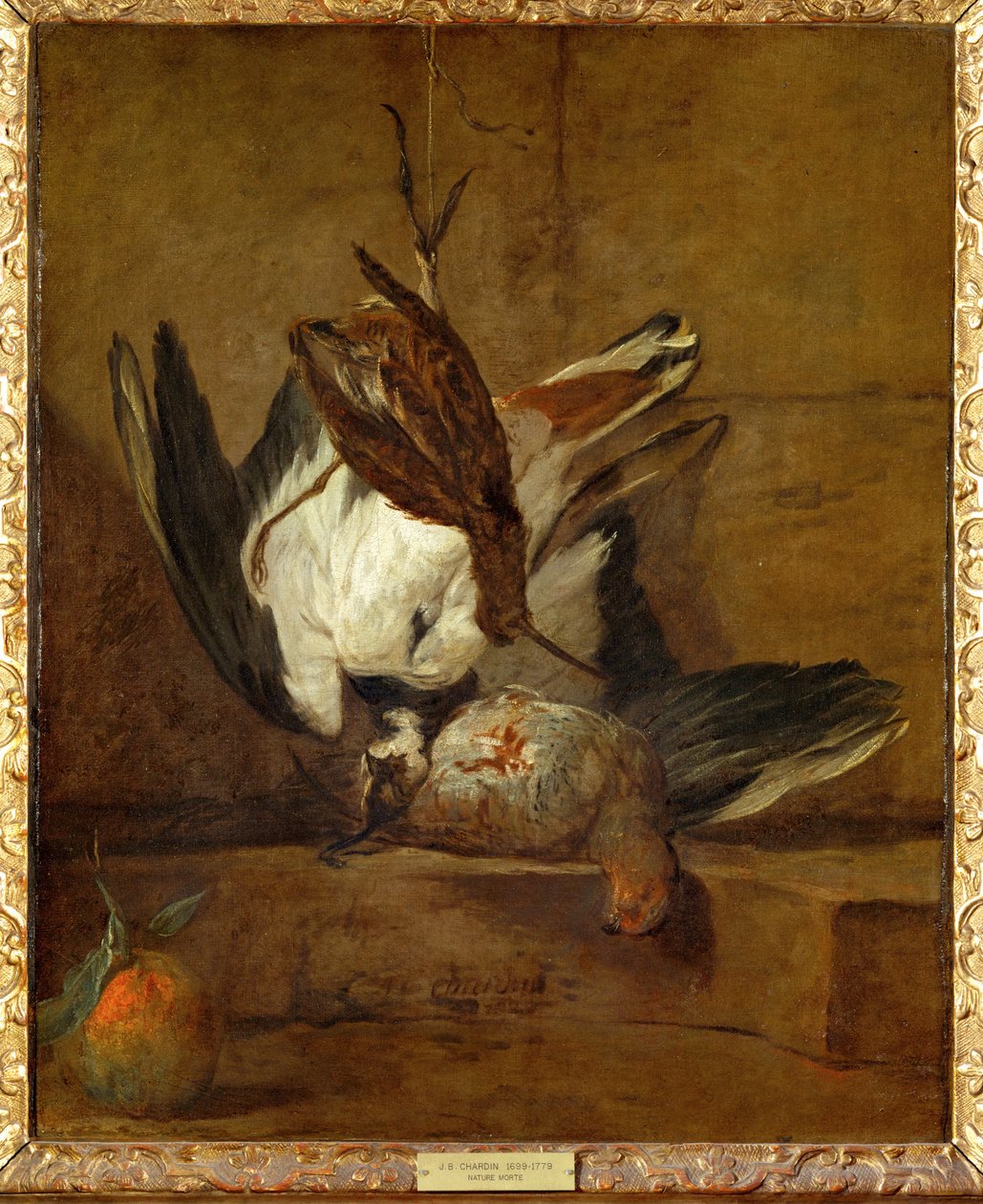 Vanneau huppe, perdrix grise, becasse et bigarde - huppoe, partridge (maalaus kankaalle) tekijältä Jean-Baptiste Simeon Chardin
