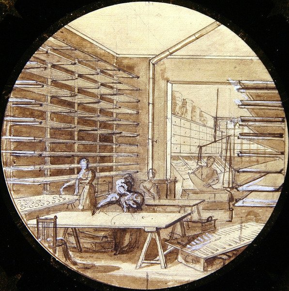 Suunnittelu sevres-lautaselle, Service des Arts Industrielsilta (kynä & muste korotetulla paperilla) tekijältä Jean Charles Develly