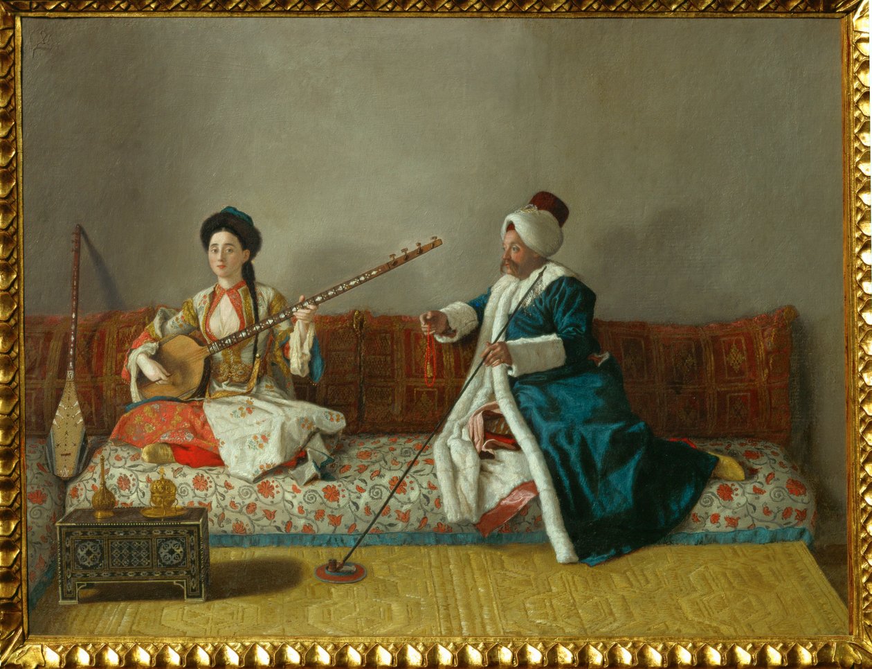 Herra Levett ja rouva Glavany turkkilaisessa puvussa ... tekijältä Jean Etienne (attr.to) Liotard
