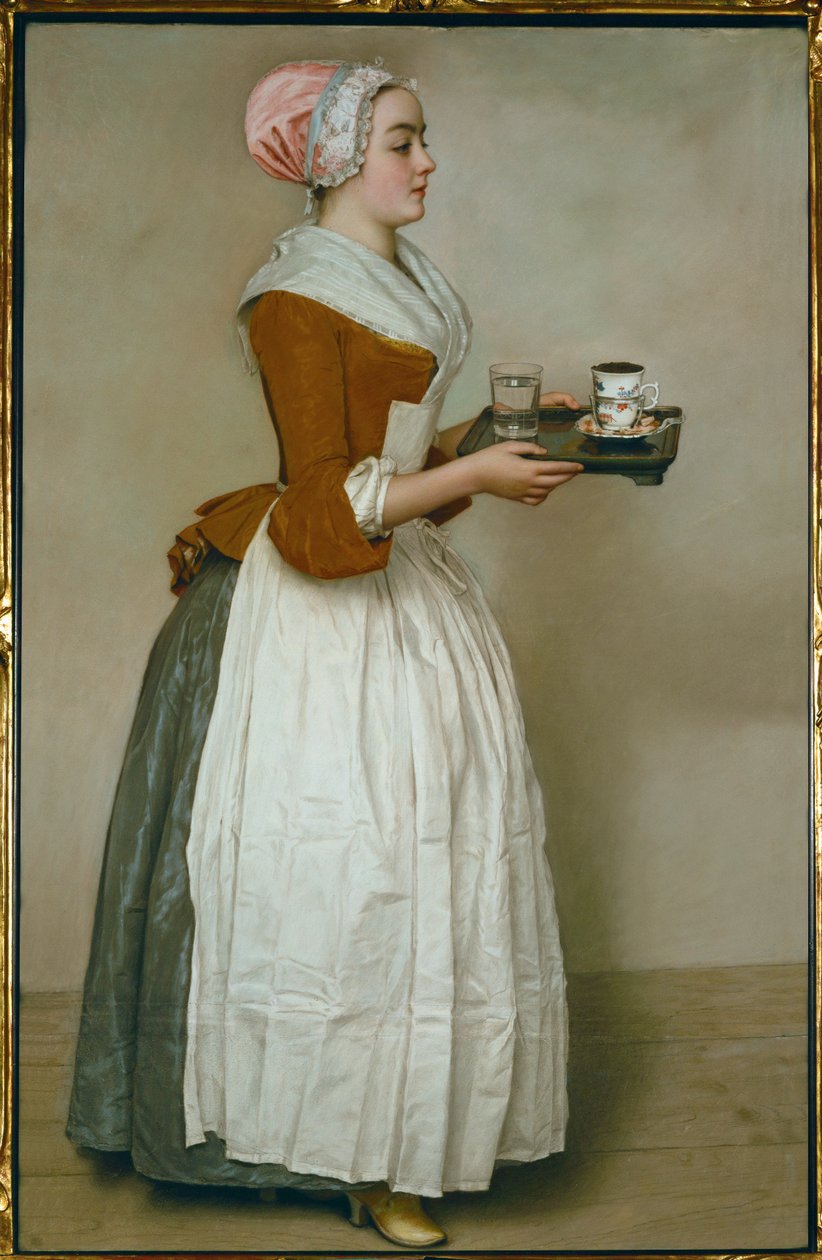 La Chocolatiere. Pastelli (pastelli paperille) tekijältä Jean-Etienne Liotard