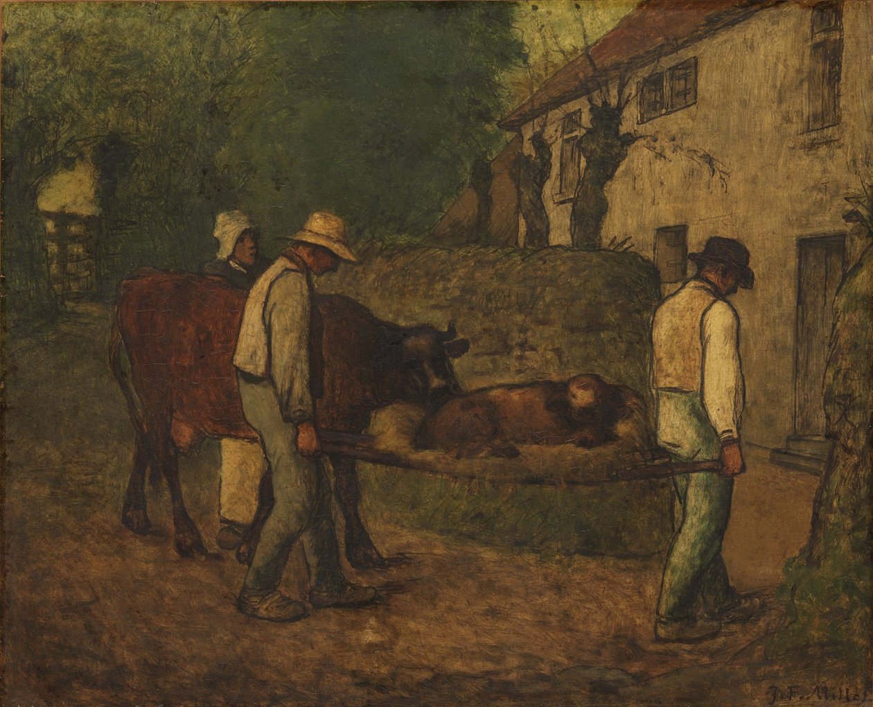Pelloilla syntyneen vasikan tuominen kotiin tekijältä Jean-Francois Millet