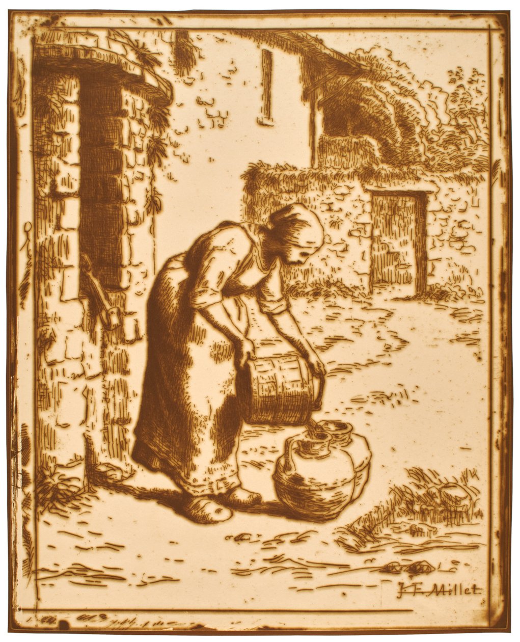 Frau, die einen Eimer leert tekijältä Jean-Francois Millet