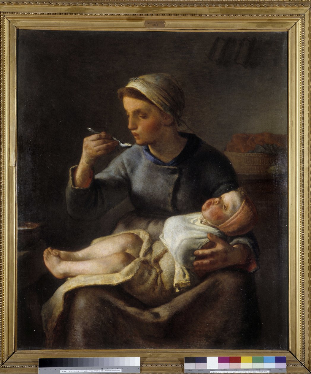 Nainen laittaa lapsensa syömään (Le puuroa) tekijältä Jean Francois Millet