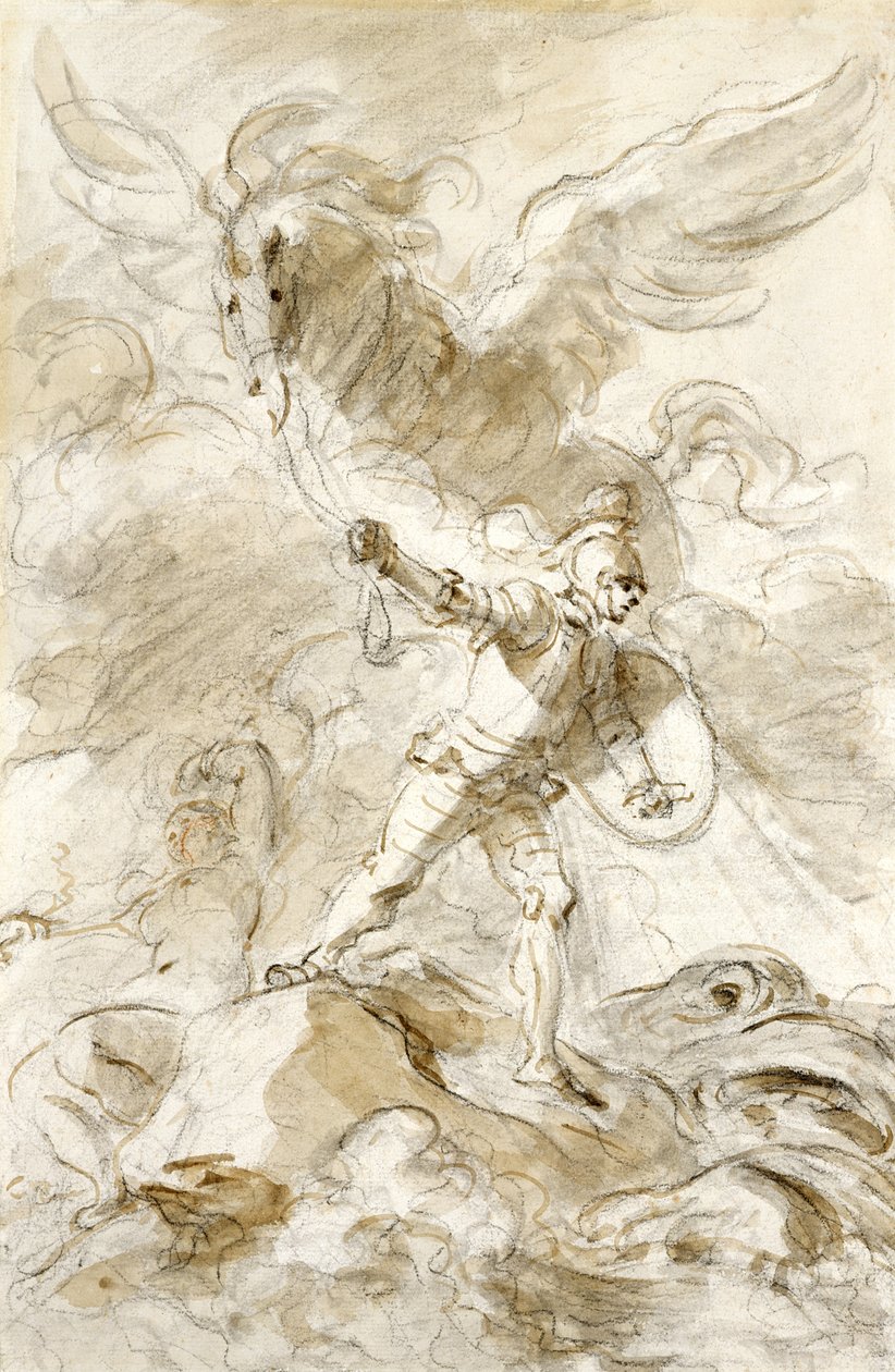 Ruggiero sokoi örkit (kynä ja mustetta, liitu ja pese paperille) tekijältä Jean Honore Fragonard