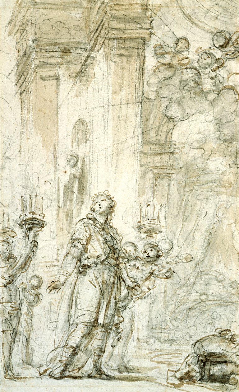 Ruggiero johdetaan sänkykammioonsa (kynä ja mustetta, liitu ja pesu paperille) tekijältä Jean Honore Fragonard