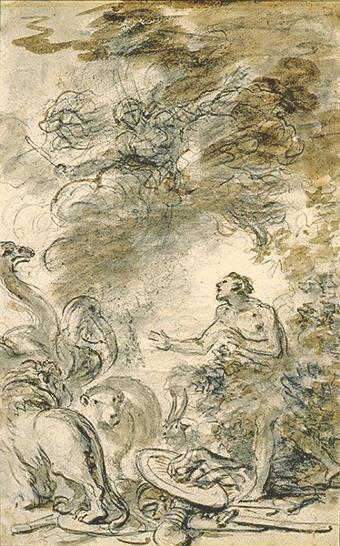 Melissa palauttaa Astolfon luonnolliseen muotoonsa (kynä & muste, liitu ja pesu paperille) tekijältä Jean Honore Fragonard