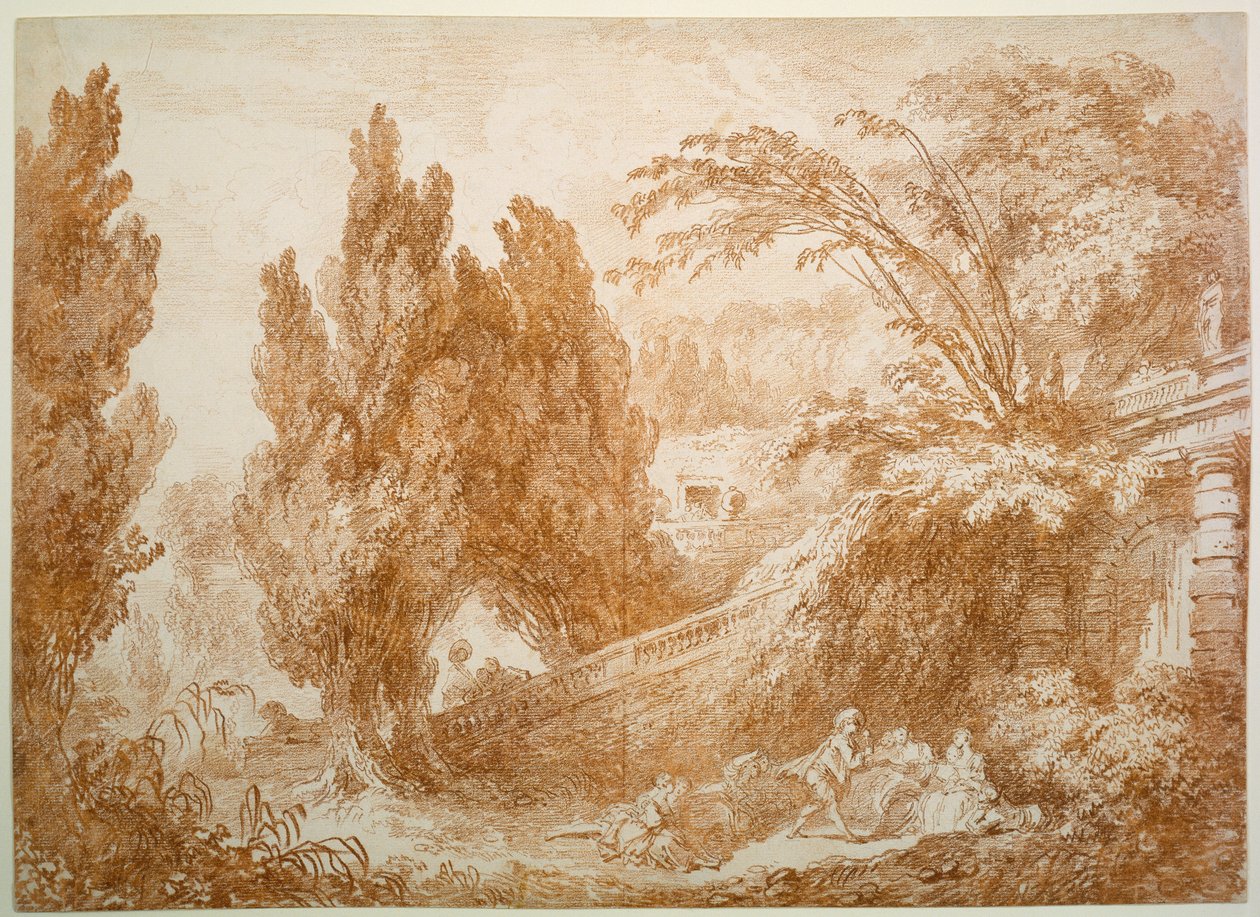 Parklandschaft mit fröhlicher Gesellschaft tekijältä Jean-Honore Fragonard