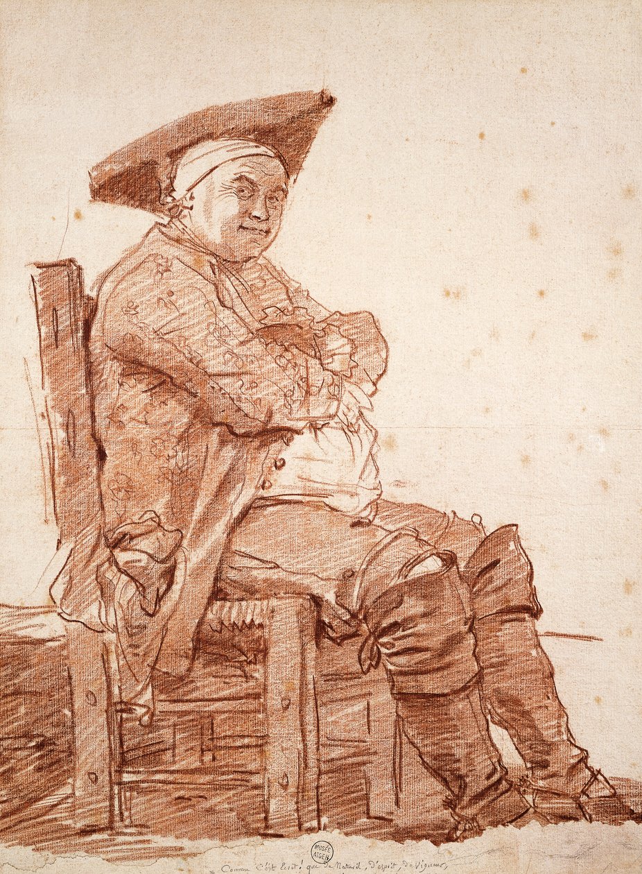 Muotokuva istuvasta miehestä, joka tunnetaan nimellä Postiglione, Jean Honore Fragonard (1732-1806), sangviinipiirustus tekijältä Jean Honore Fragonard