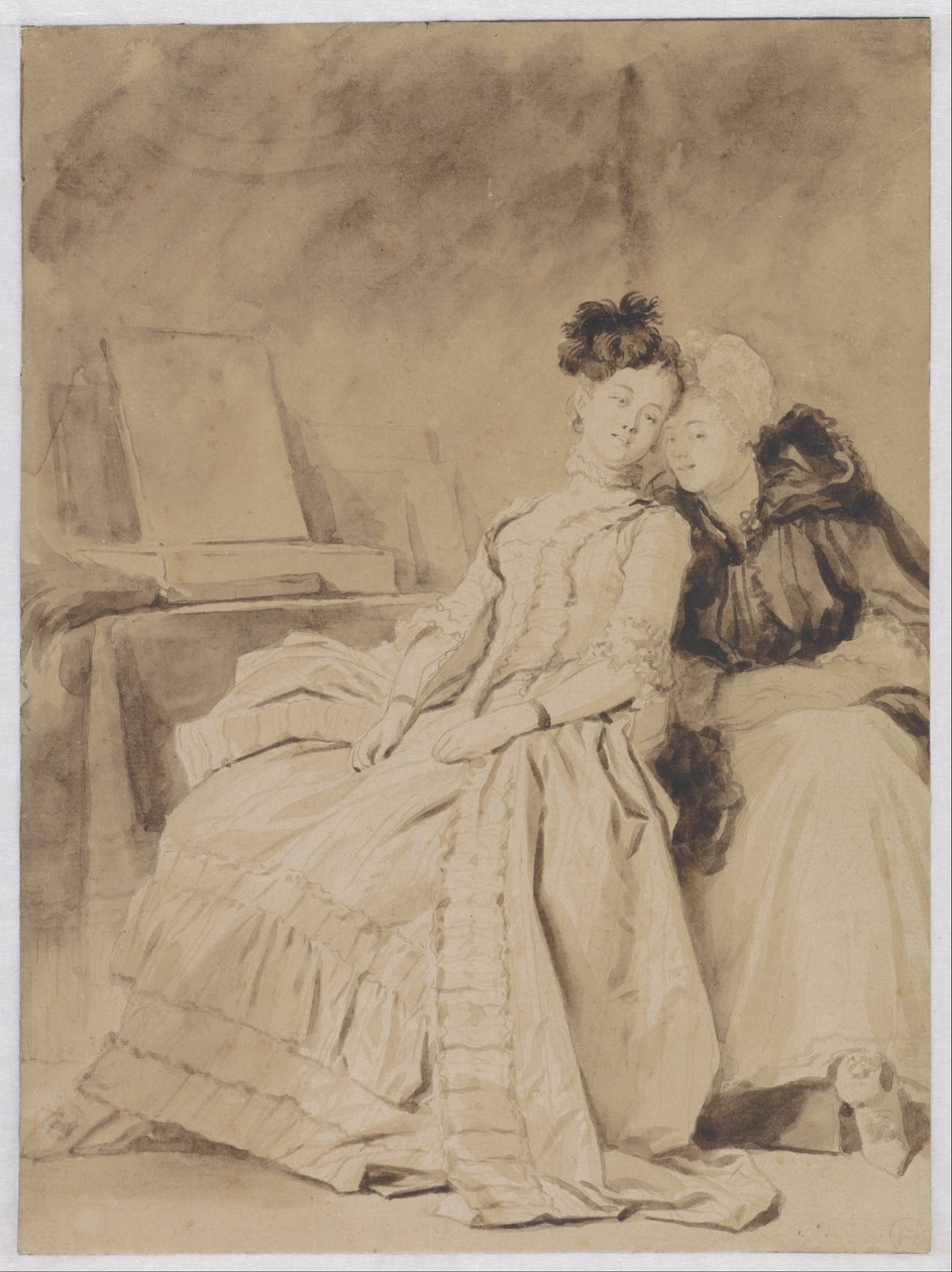 Intiimi keskustelu, n.1778-80 (lyijykynä, kynä, sivellin, ruskea ja musta muste paperille). tekijältä Jean-Honore Fragonard