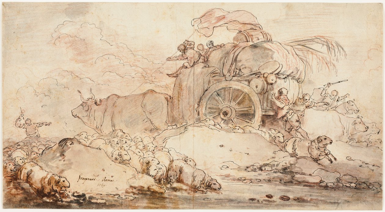 Pysähtynyt kärry tekijältä Jean-Honore Fragonard