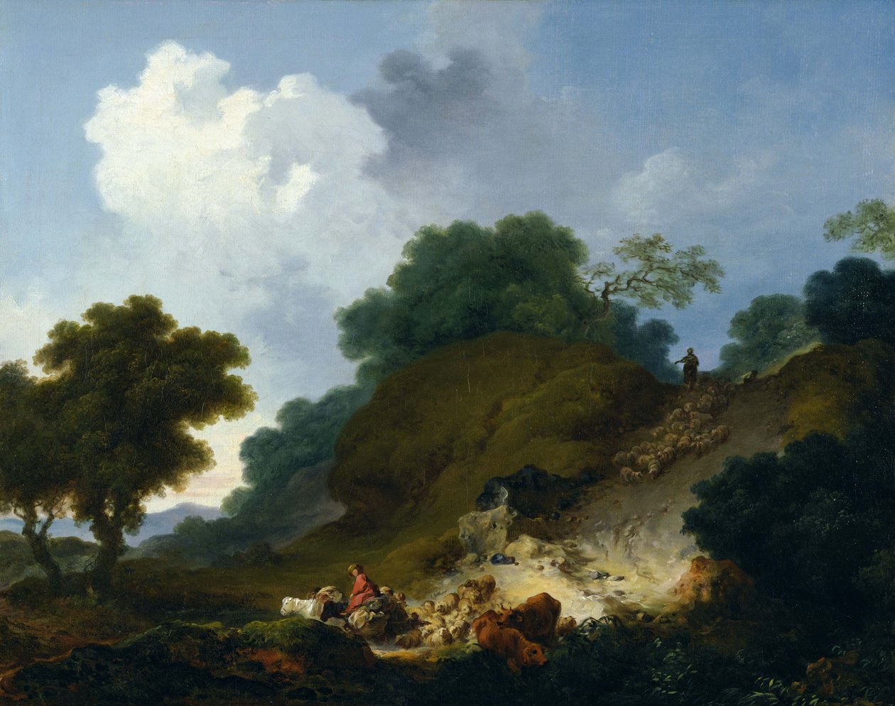 Lammaslauma laskemassa mäkeä alas tekijältä Jean-Honore Fragonard