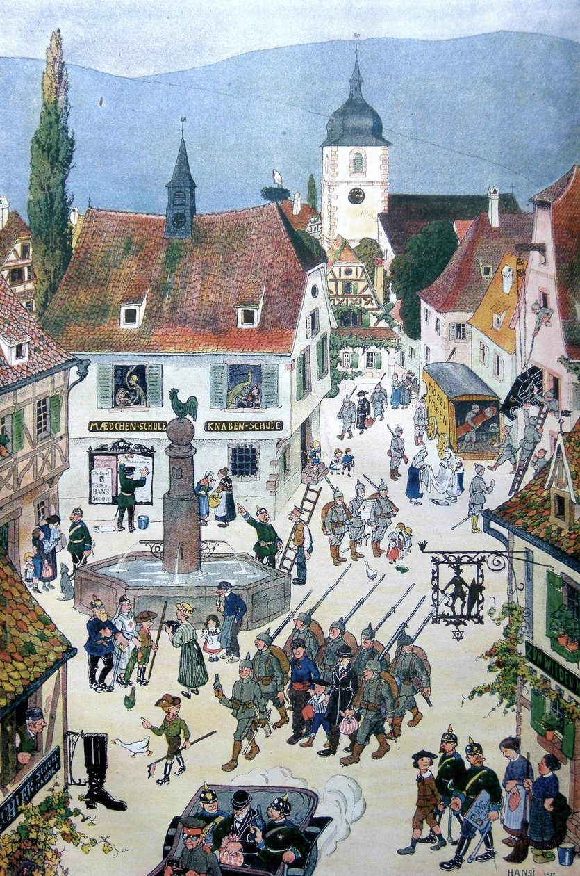 Saksalaiset miehittävät Alsacen (väri litho) tekijältä Jean Jacques Waltz