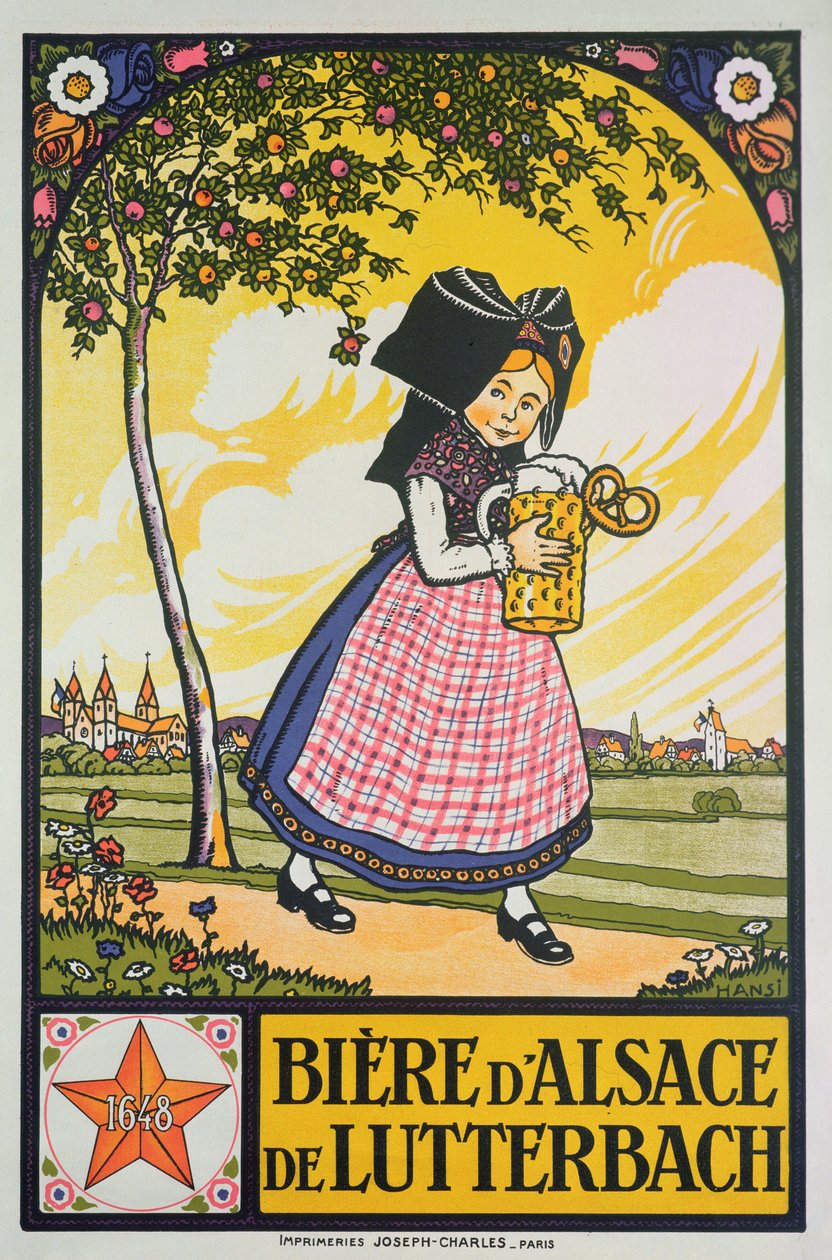 Julistemainos olutta Lutterbachista, Alsacesta (väri litho) tekijältä Jean Jacques Waltz