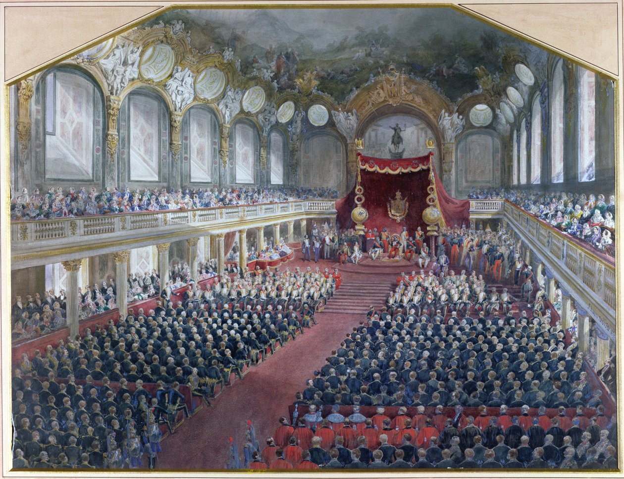 Napoleon III avasi lakiasäätävän istunnon Louvren valtaistuinsalissa 7. helmikuuta 1859 (wc paperilla) tekijältä Jean Louis David